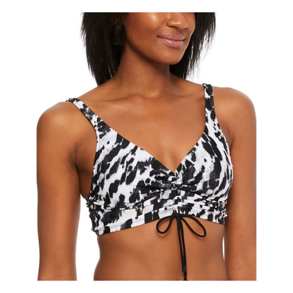 BAR III Women's Black Stretch Removable Cups Drawstring Heat Wave Swimsuit Top S